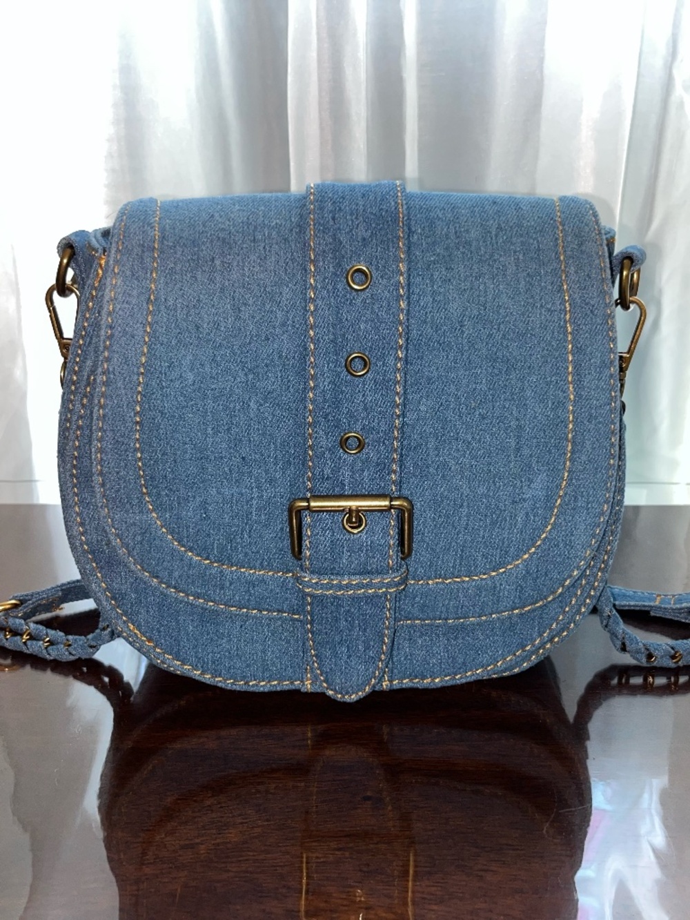 House of Harlow 1960 Saddle Crossbody Bag In Denim/Gold